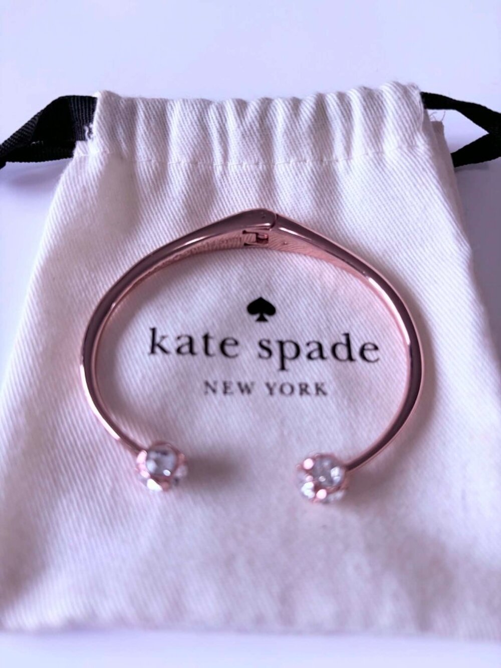 Kate Spade Rose Gold Tone Crystal Cuff Bracelet Hinged Bangle